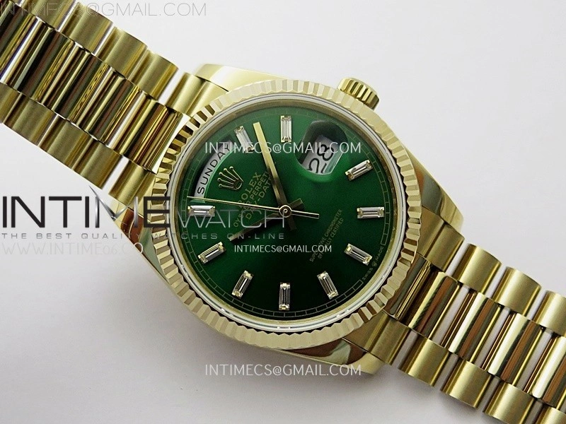 Day Date 128238 Gain Weight YG QF 1:1 Best Edition Green Dial T-diamond Markers on YG President Bracelet