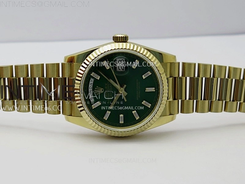 Day Date 128238 Gain Weight YG QF 1:1 Best Edition Green Dial T-diamond Markers on YG President Bracelet