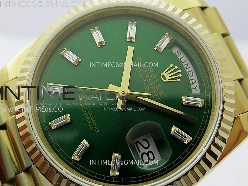 Day Date 128238 Gain Weight YG QF 1:1 Best Edition Green Dial T-diamond Markers on YG President Bracelet