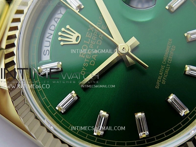 Day Date 128238 Gain Weight YG QF 1:1 Best Edition Green Dial T-diamond Markers on YG President Bracelet