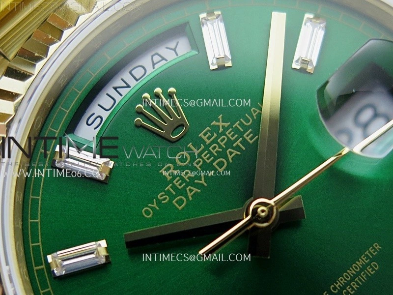 Day Date 128238 Gain Weight YG QF 1:1 Best Edition Green Dial T-diamond Markers on YG President Bracelet