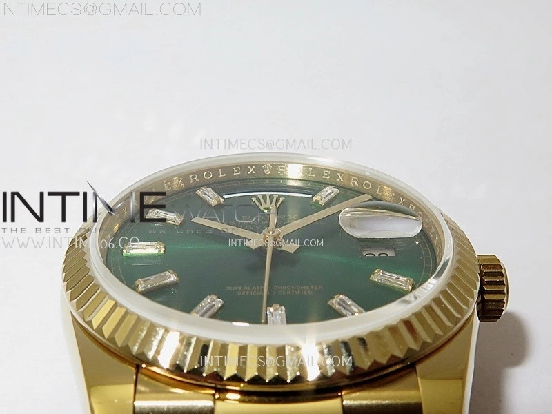 Day Date 128238 Gain Weight YG QF 1:1 Best Edition Green Dial T-diamond Markers on YG President Bracelet