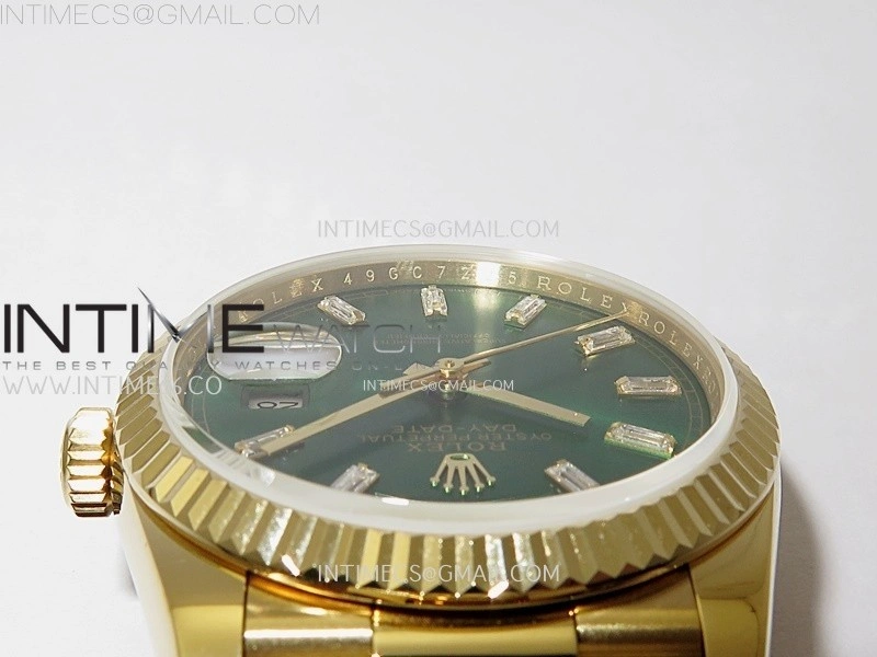 Day Date 128238 Gain Weight YG QF 1:1 Best Edition Green Dial T-diamond Markers on YG President Bracelet