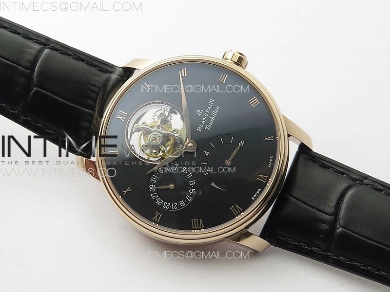 Villeret Tourbillon RG Real PR YSF Best Edition Black Dial on Black Leather Strap