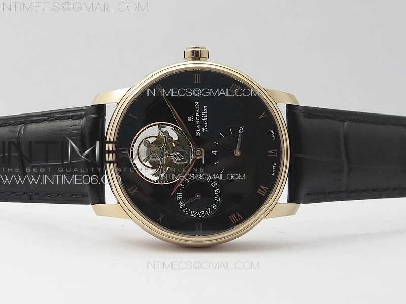 Villeret Tourbillon RG Real PR YSF Best Edition Black Dial on Black Leather Strap