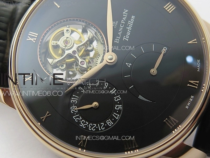 Villeret Tourbillon RG Real PR YSF Best Edition Black Dial on Black Leather Strap