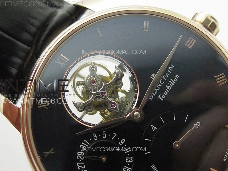 Villeret Tourbillon RG Real PR YSF Best Edition Black Dial on Black Leather Strap