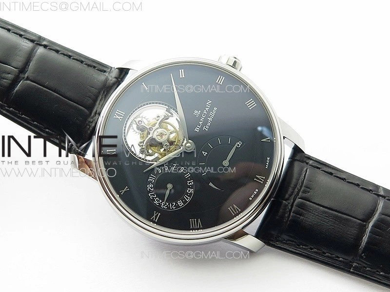 Villeret Tourbillon SS Real PR YSF Best Edition Black Dial on Black Leather Strap