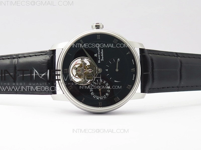 Villeret Tourbillon SS Real PR YSF Best Edition Black Dial on Black Leather Strap