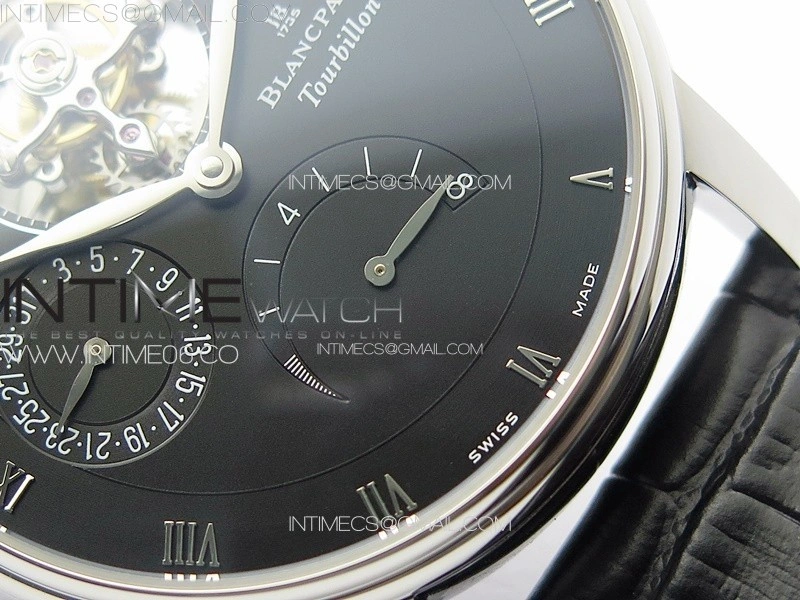 Villeret Tourbillon SS Real PR YSF Best Edition Black Dial on Black Leather Strap
