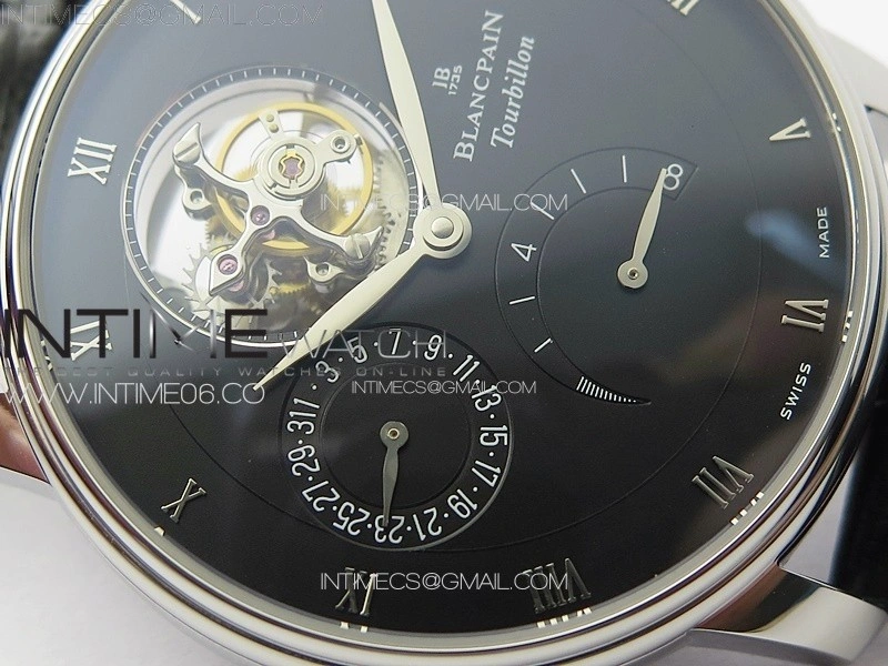 Villeret Tourbillon SS Real PR YSF Best Edition Black Dial on Black Leather Strap