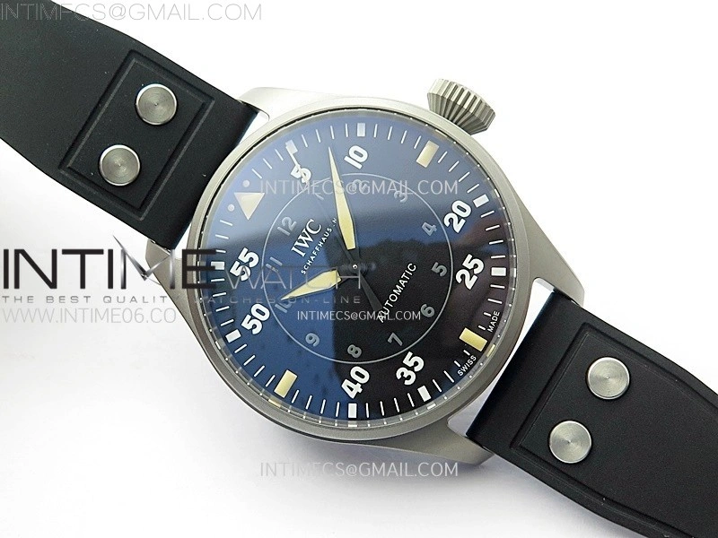 Big Pilot IW329701 SS M+F 1:1 Best Edition Black Dial on Black Rubber Strap SEIKO 8N-24