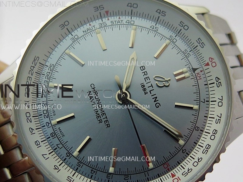 Navitimer 1 Automatic 41mm SS BLSF 1:1 Best Edition Ice Blue Dial on SS Bracelet A2824