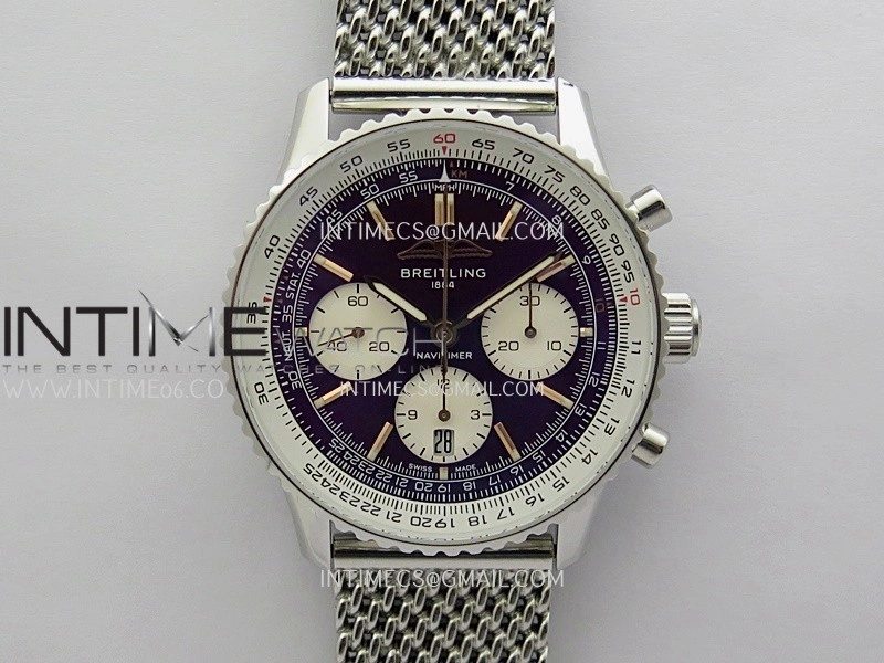 Navitimer B01 43mm SS B50 Best Edition Purple Dial White Subdial On SS Bracelet A7750