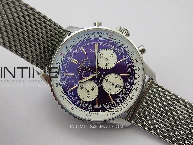 Navitimer B01 43mm SS B50 Best Edition Purple Dial White Subdial On SS Bracelet A7750