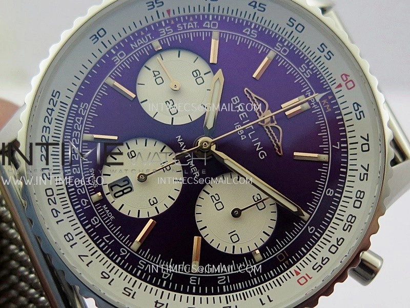 Navitimer B01 43mm SS B50 Best Edition Purple Dial White Subdial On SS Bracelet A7750