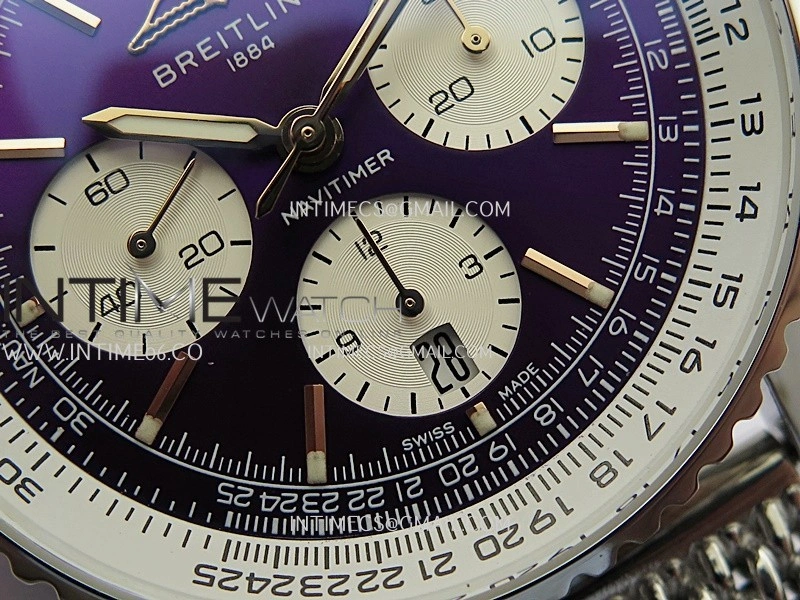 Navitimer B01 43mm SS B50 Best Edition Purple Dial White Subdial On SS Bracelet A7750