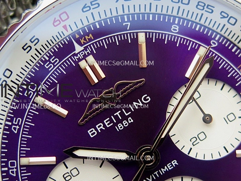 Navitimer B01 43mm SS B50 Best Edition Purple Dial White Subdial On SS Bracelet A7750