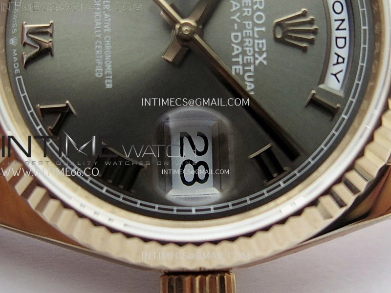 Day Date 128235 Gain Weight RG QF 1:1 Best Edition Gray Dial Roman Markers on RG President Bracelet