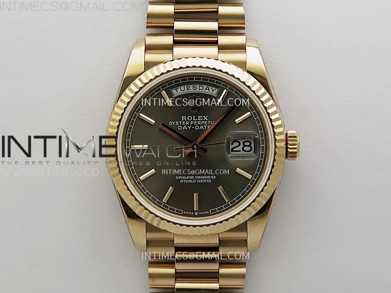 Day Date 128235 Gain Weight RG QF 1:1 Best Edition Gray Dial Stick Markers on RG President Bracelet
