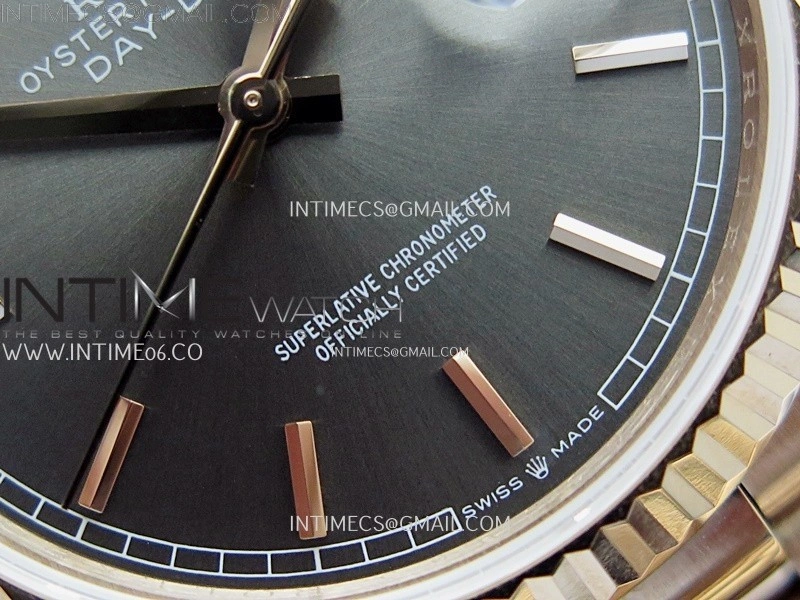 Day Date 128235 Gain Weight RG QF 1:1 Best Edition Gray Dial Stick Markers on RG President Bracelet