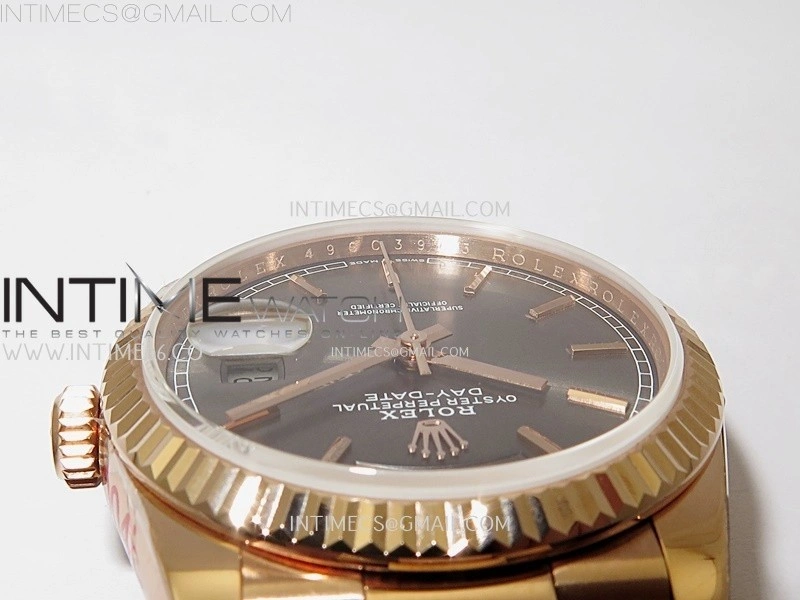 Day Date 128235 Gain Weight RG QF 1:1 Best Edition Gray Dial Stick Markers on RG President Bracelet