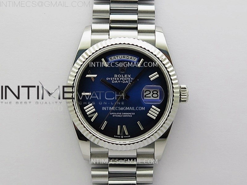 Day Date 128239 Gain Weight SS QF 1:1 Best Edition Blue Dial Roman Markers on SS President Bracelet