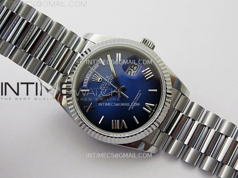 Day Date 128239 Gain Weight SS QF 1:1 Best Edition Blue Dial Roman Markers on SS President Bracelet