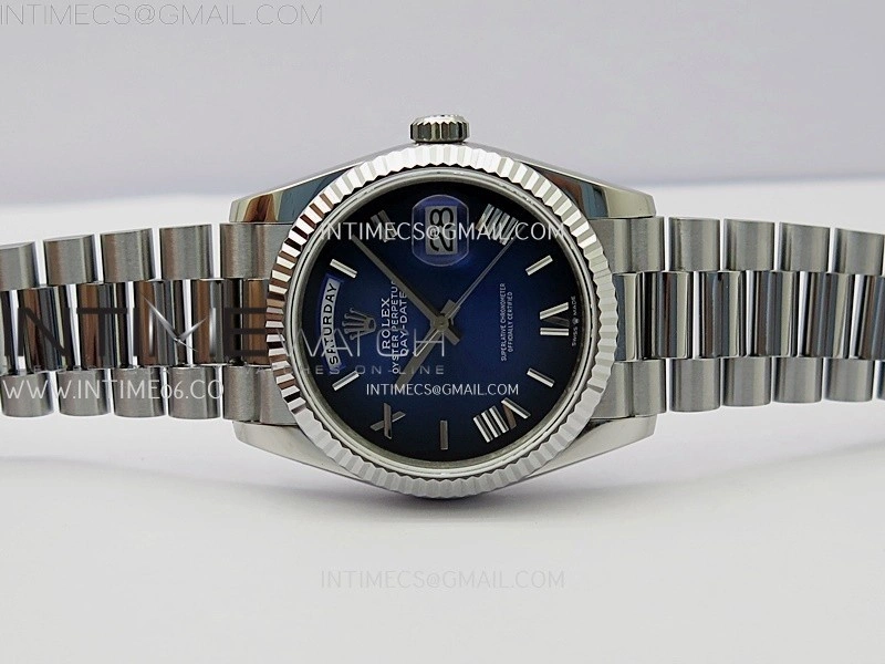 Day Date 128239 Gain Weight SS QF 1:1 Best Edition Blue Dial Roman Markers on SS President Bracelet
