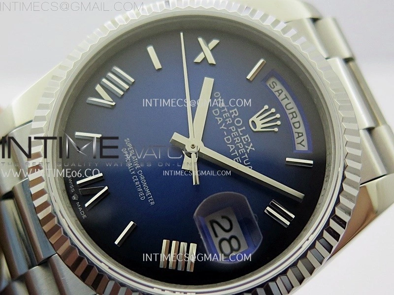 Day Date 128239 Gain Weight SS QF 1:1 Best Edition Blue Dial Roman Markers on SS President Bracelet