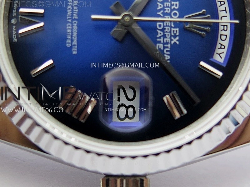 Day Date 128239 Gain Weight SS QF 1:1 Best Edition Blue Dial Roman Markers on SS President Bracelet