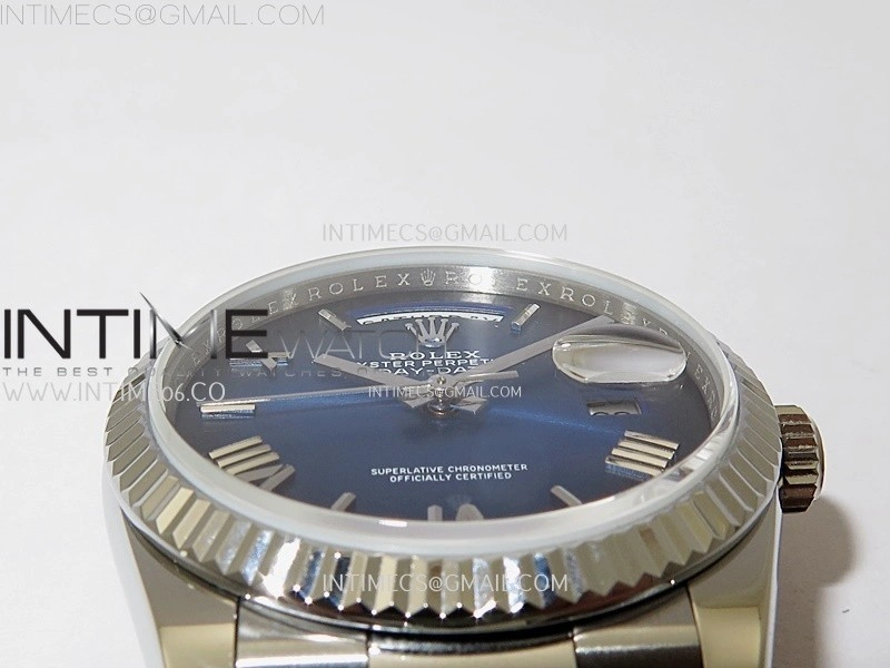 Day Date 128239 Gain Weight SS QF 1:1 Best Edition Blue Dial Roman Markers on SS President Bracelet