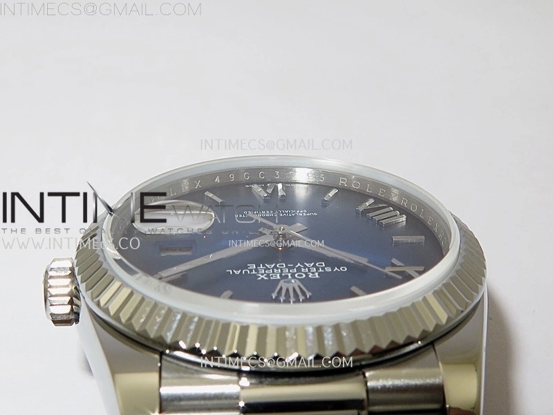 Day Date 128239 Gain Weight SS QF 1:1 Best Edition Blue Dial Roman Markers on SS President Bracelet