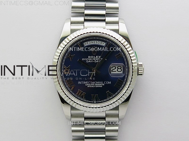 Day Date 128239 Gain Weight SS QF 1:1 Best Edition Blue Dial Roman Markers on SS President Bracelet