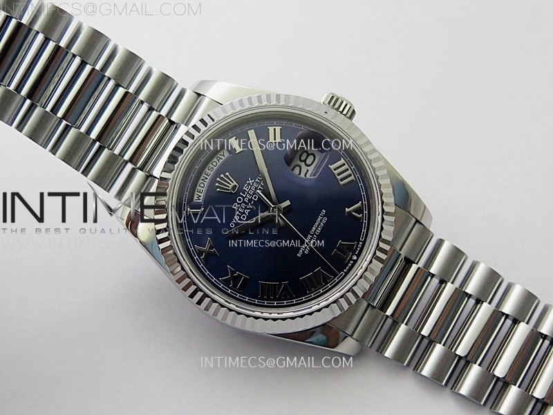 Day Date 128239 Gain Weight SS QF 1:1 Best Edition Blue Dial Roman Markers on SS President Bracelet