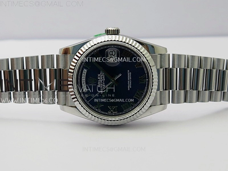 Day Date 128239 Gain Weight SS QF 1:1 Best Edition Blue Dial Roman Markers on SS President Bracelet