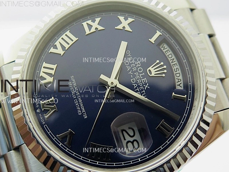 Day Date 128239 Gain Weight SS QF 1:1 Best Edition Blue Dial Roman Markers on SS President Bracelet