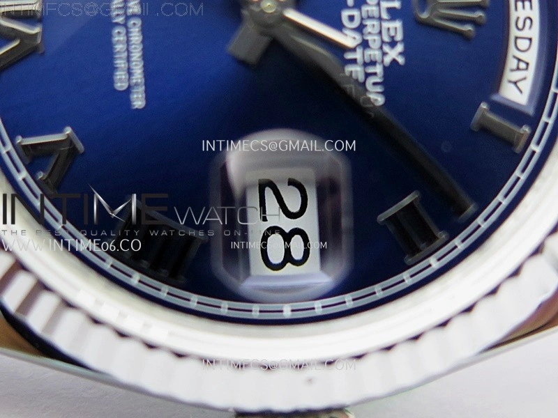 Day Date 128239 Gain Weight SS QF 1:1 Best Edition Blue Dial Roman Markers on SS President Bracelet