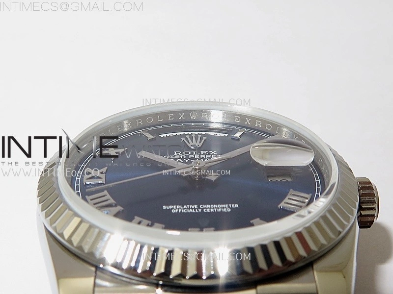 Day Date 128239 Gain Weight SS QF 1:1 Best Edition Blue Dial Roman Markers on SS President Bracelet