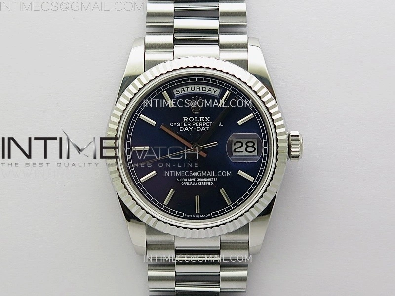 Day Date 128239 Gain Weight SS QF 1:1 Best Edition Blue Dial Stick Markers on SS President Bracelet