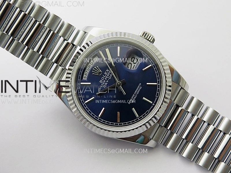 Day Date 128239 Gain Weight SS QF 1:1 Best Edition Blue Dial Stick Markers on SS President Bracelet