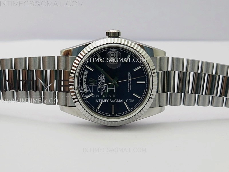 Day Date 128239 Gain Weight SS QF 1:1 Best Edition Blue Dial Stick Markers on SS President Bracelet