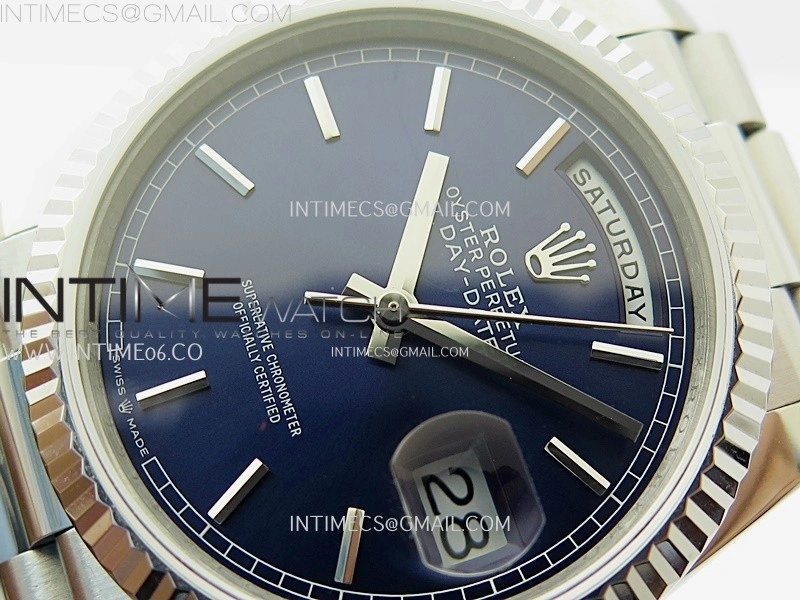 Day Date 128239 Gain Weight SS QF 1:1 Best Edition Blue Dial Stick Markers on SS President Bracelet