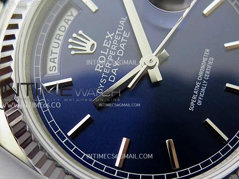 Day Date 128239 Gain Weight SS QF 1:1 Best Edition Blue Dial Stick Markers on SS President Bracelet