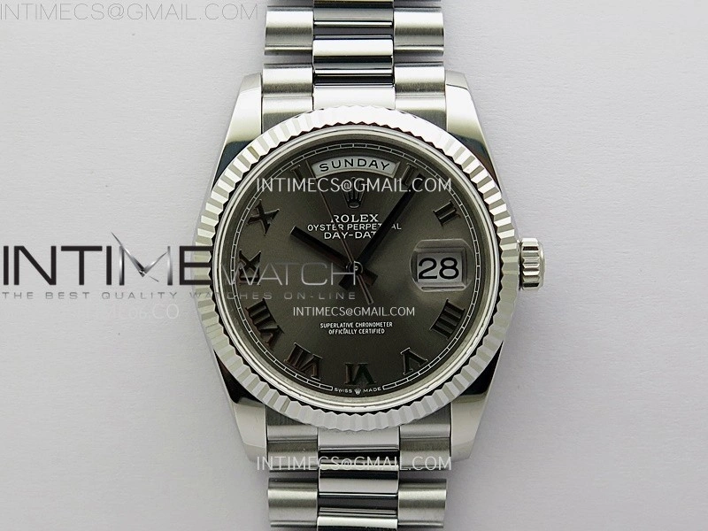 Day Date 128239 Gain Weight SS QF 1:1 Best Edition Gray Dial Roman Markers on SS President Bracelet