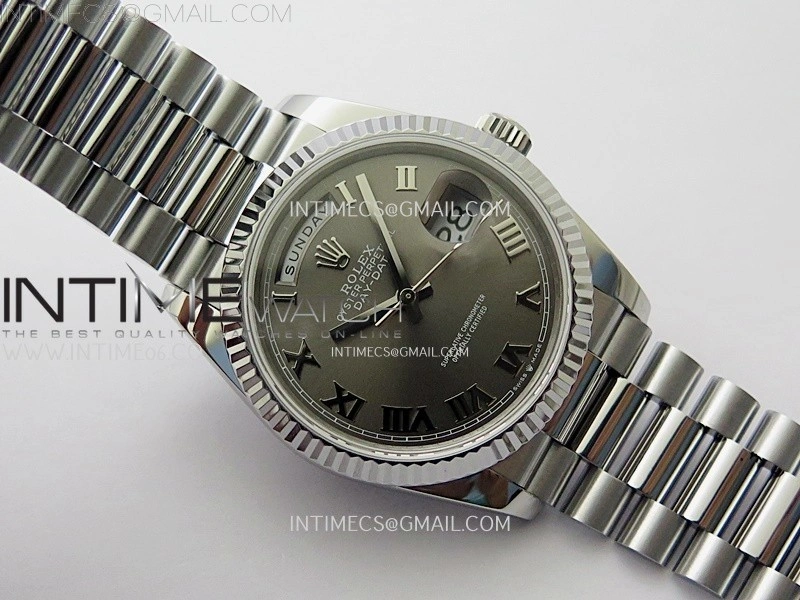 Day Date 128239 Gain Weight SS QF 1:1 Best Edition Gray Dial Roman Markers on SS President Bracelet