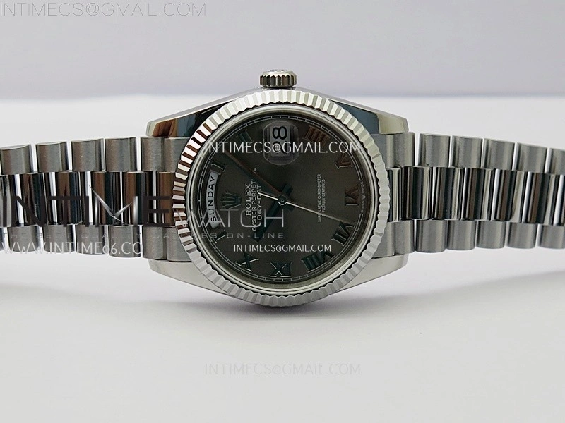 Day Date 128239 Gain Weight SS QF 1:1 Best Edition Gray Dial Roman Markers on SS President Bracelet