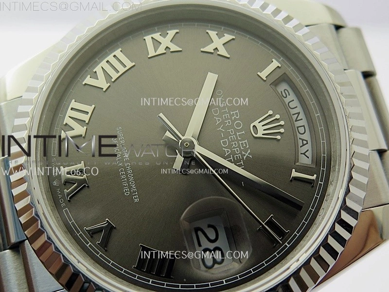 Day Date 128239 Gain Weight SS QF 1:1 Best Edition Gray Dial Roman Markers on SS President Bracelet