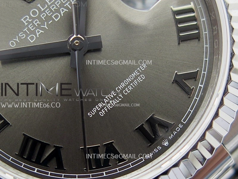 Day Date 128239 Gain Weight SS QF 1:1 Best Edition Gray Dial Roman Markers on SS President Bracelet