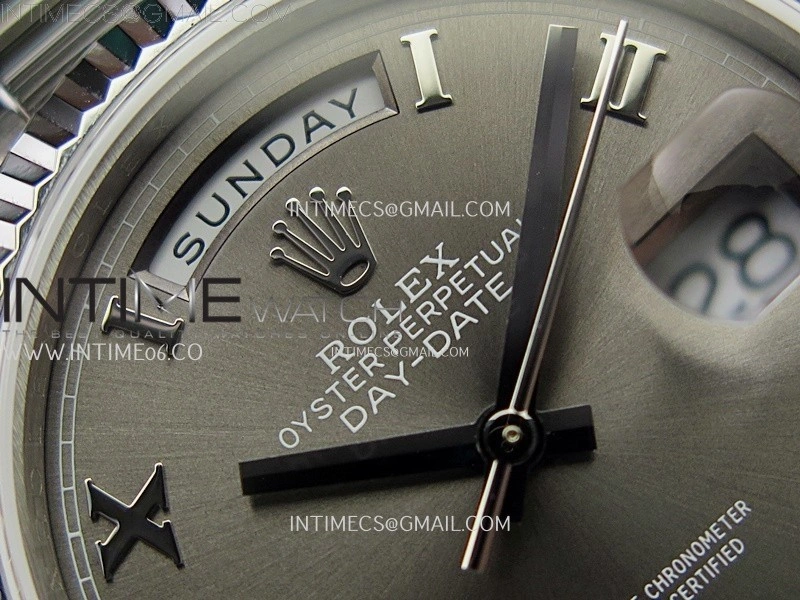 Day Date 128239 Gain Weight SS QF 1:1 Best Edition Gray Dial Roman Markers on SS President Bracelet
